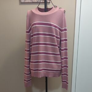 Joe Fresh Pink and White Crew Neck Sweater